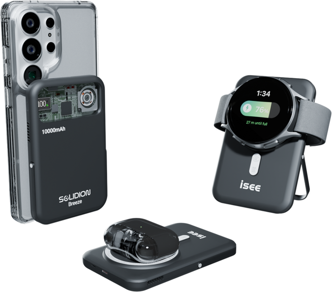 아이시 솔리디온 브리즈 준고체 보조배터리 10000mAh 맥세이프 쿨링 CCC 인증 3in1 냉각 15W 무선충전 22.5W 고속충전 애플워치 갤럭시워치, 블랙, 갤럭시 워치