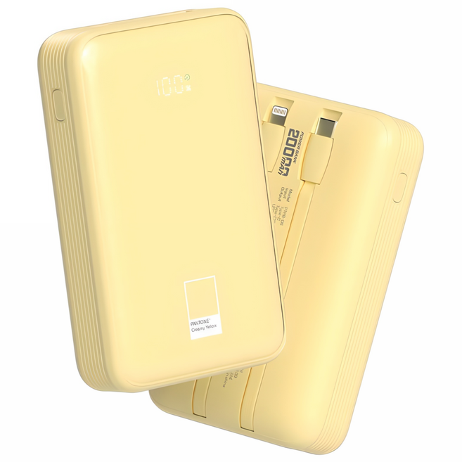 팬톤 22.5W PD 고속충전 빌트인 케이블 보조배터리 20000mAh, Creamy Yellow