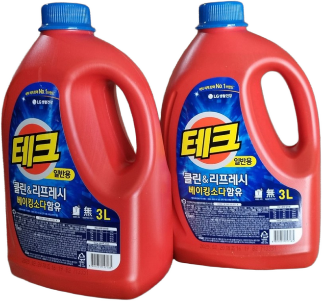 테크 베이킹소다+구연산 액체세제(일반세탁기용) 3L 2개 용기형 실속형 액상세제