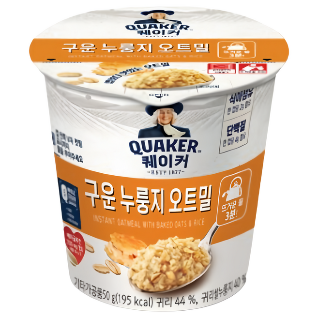 퀘이커 구운 누룽지 오트밀 시리얼컵, 50g, 25개