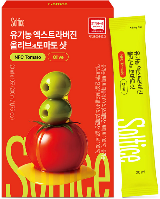 솔티스 유기농 엑스트라버진 올리브앤 토마토 샷_올토샷 폴리페놀 라이코펜 토마토 NFC 착즙 스페인산 냉압착 올리브오일, 1박스, 200ml