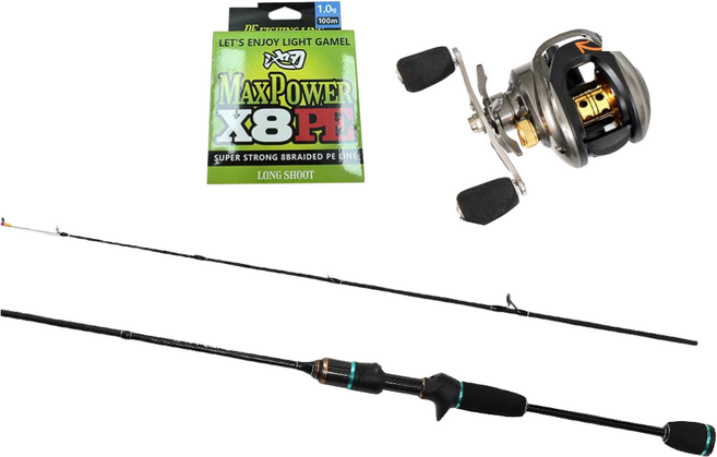 쭈꾸미 갑오징어 고퀄리티 루어 낚싯대 초리대 + 베이트릴 + 합사줄 포함 바다 낚싯대 3종 세트, 파워 베이트릴 3종 우핸들