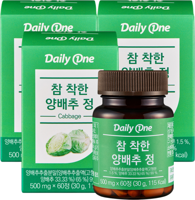 데일리원 참 착한 양배추 정, 60정, 3개