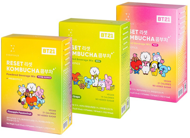 에브리데이즈 리셋 콤부차 3종 세트 (청포도 복숭아 파인애플패션후르츠), 50g