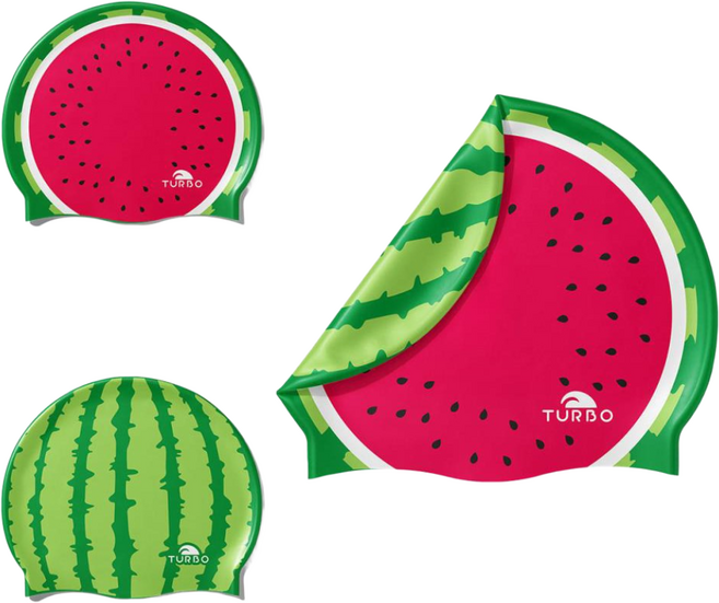 터보스윔 수박 수모 실리콘 수영 모자 9702342, 1개, Green