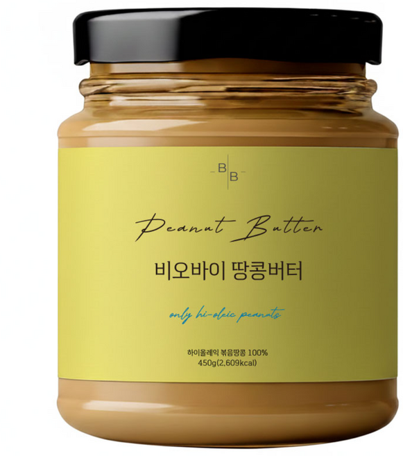 비오바이 국내제조 무가당 땅콩버터 피넛버터 유리병, 1개, 450g