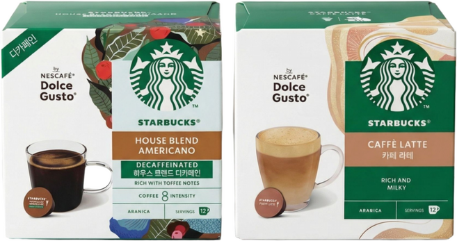 스타벅스 돌체구스토 캡슐커피 1+1 (하우스블렌드 디카페인 + 카페라떼)