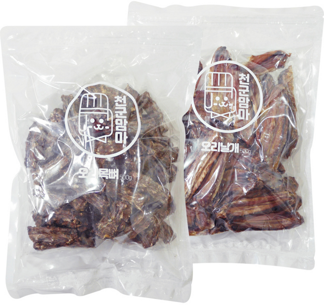 천군맘마 강아지 간식, 혼합맛(오리목뼈/오리날개), 1kg, 1세트