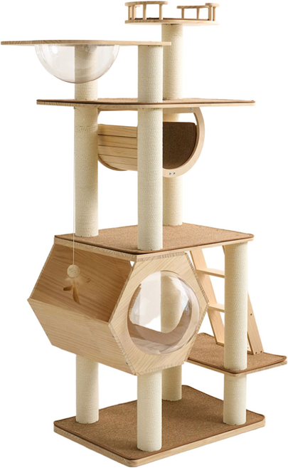 고양이 플레이그라운드 원목 캣타워, 브라운, 1개