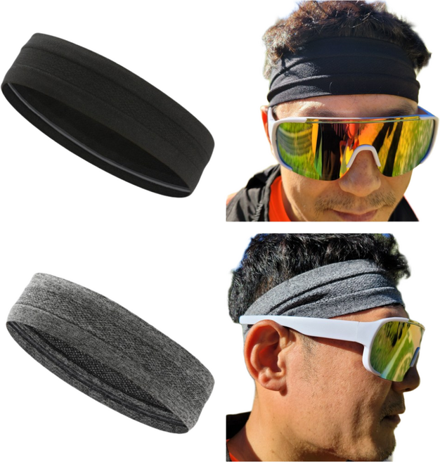 호호니 흘러내리지않는 퀵드라이 얇고 가벼운 땀흘림방지 헤어밴드, 2개, 블랙+그레이