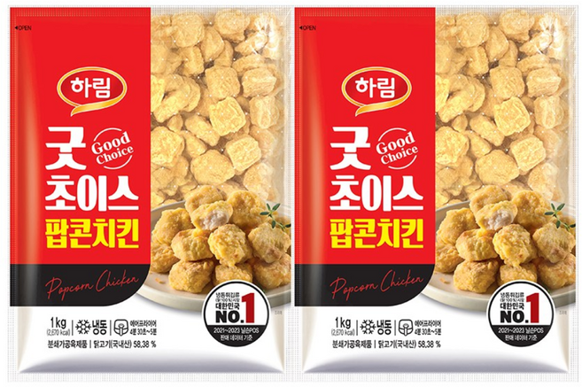 하림 팝콘치킨, 1kg, 2개