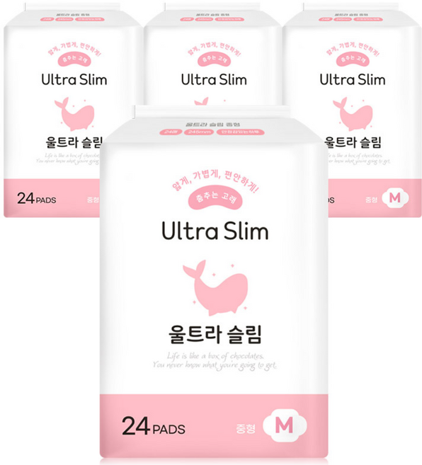 춤추는고래 대용량 생리대 날개형 24P X 4팩 /96매, 중형, 24매