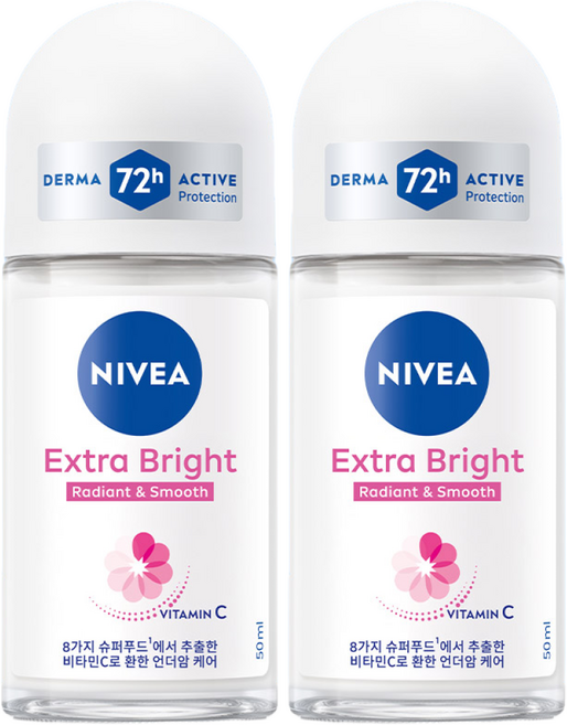 니베아 데오드란트 롤온 엑스트라 브라이트, 50ml, 2개