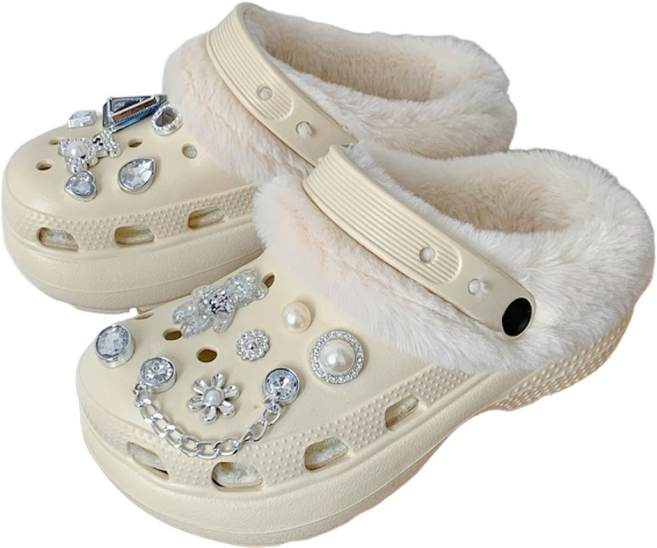 이지홀릭 곰돌이 6cm 통굽 털 탈부착 방한 샌들 슬리퍼 악세사리 포함