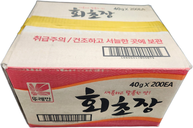 뚜레반회초장40g *200개입 (1박스) / 초고추장 회초장 뚜레반초장 미니초장 포장용초고추장 40그람초장 스프초장 미니초고추장 40g초장 뚜레반40그람초장 사각초장 포장용초장, 40g, 200개