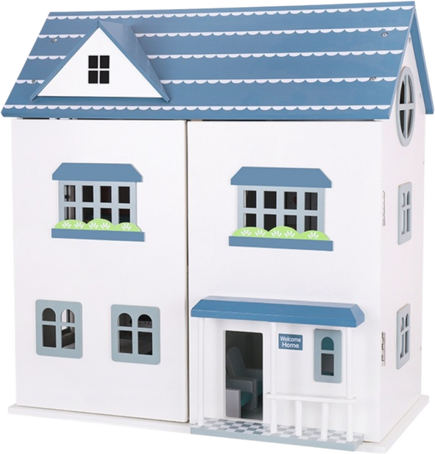 인형집 원목 큰 오두막 공주 놀이 세트 럭셔리 빌라 소녀 생일선물 성탄절, 복층빌라블루무료가구2인형야간조명, 1개
