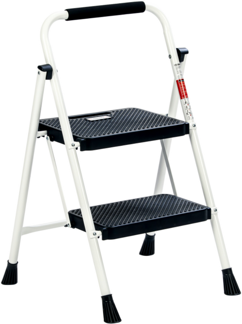프리미엄 가정용 접이식 사다리, 2단, 화이트, 1개