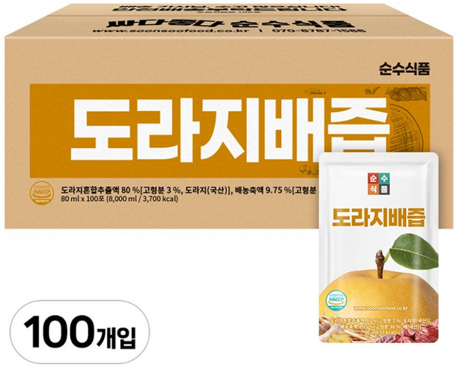 순수식품 도라지배즙, 80ml, 100개