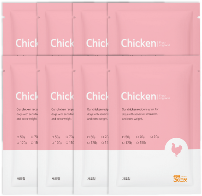 씽크라이크펫 강아지화식 자연식 사료 50g, 8개, 닭