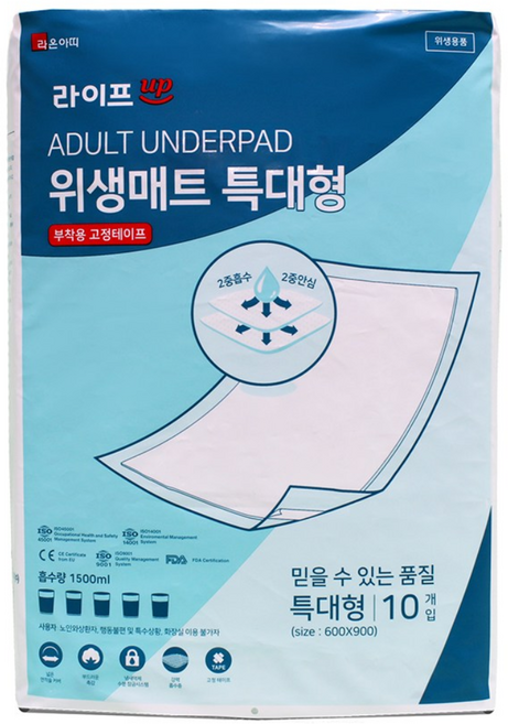 라이프업 성인용기저귀 위생깔개매트 특대형 사이즈 (900X600) 1박스 (10매X6팩=60매), 6개, 10개입, 1박스 60매