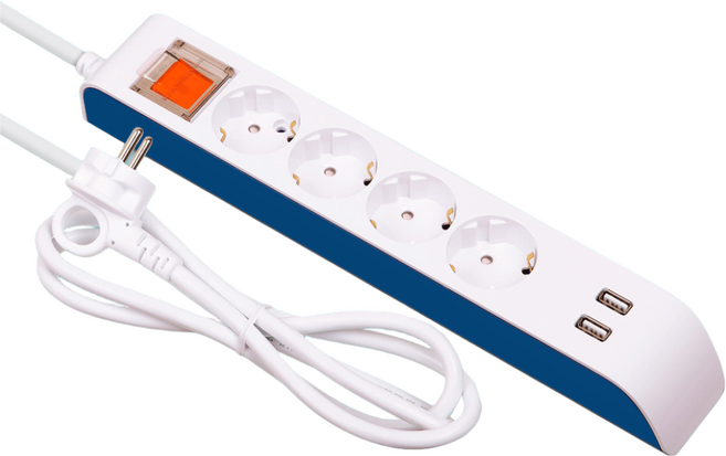 국산 현대 USB 2구 + 과부하차단 4구 멀티탭, 화이트, 1개, 3m