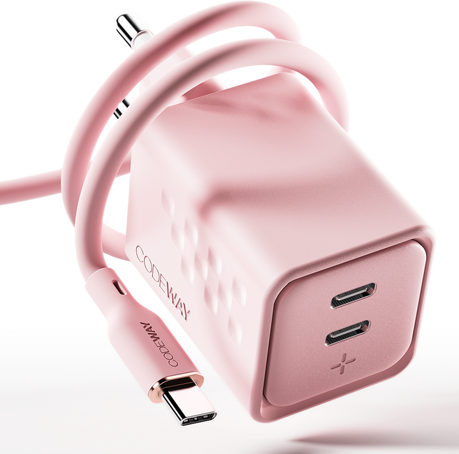 코드웨이 50W 초 고속 충전기 + 100W C to C 타입 초고속 충전 케이블 2M, 멜로우 핑크, 1세트
