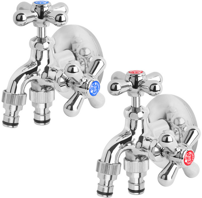 와이넷 로레트커플링두갈래왕꼭지 두갈래수도꼭지 세탁기수도꼭지 세탁기2대연결 베란다 수도꼭지 교체 세탁기호스연결 세탁기커플링, 01.로레트커플링두갈래왕꼭지세트, 1개