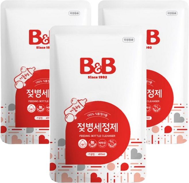 비앤비 젖병세정제 거품형 리필, 400ml, 3개