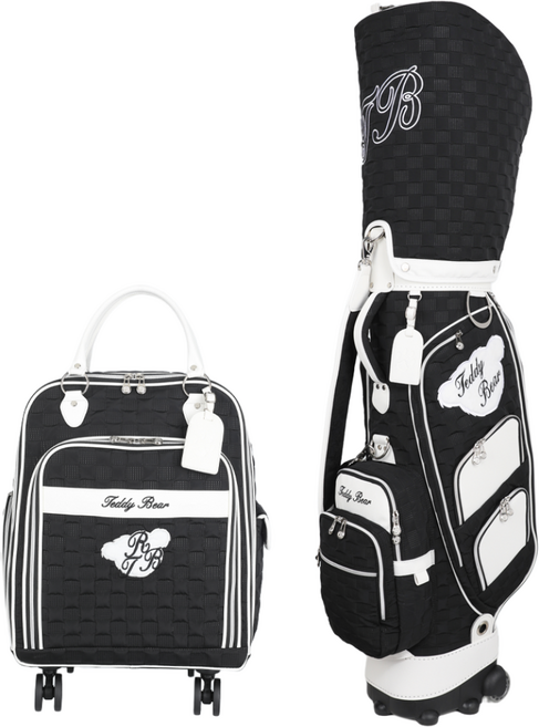 테디베어 페이스 아트 엠보 트롤리 캐디백+보스턴백 세트, 블랙