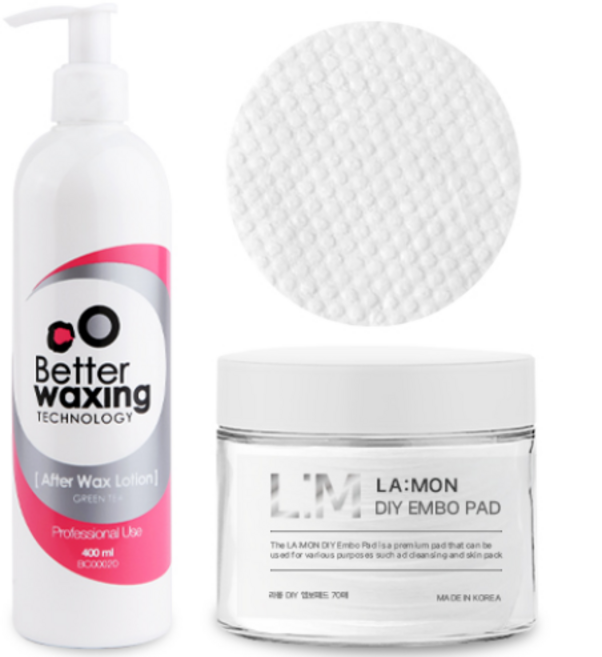 베럴왁싱 진정보습용 에프터왁스 로션 그린티 400ml + 라몽 DIY 엠보싱 패드 70매입 세트, 1세트