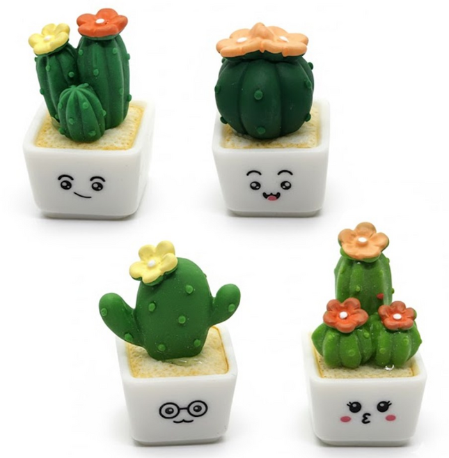 미니 조화 선인장 화분 인테리어 장식 소품 4개 세트, 1개, 화이트