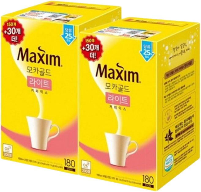 맥심 모카골드 라이트 커피믹스 180T x 2 박스 대용량 업소용 사무실용 (360T), 2박스, 180개입