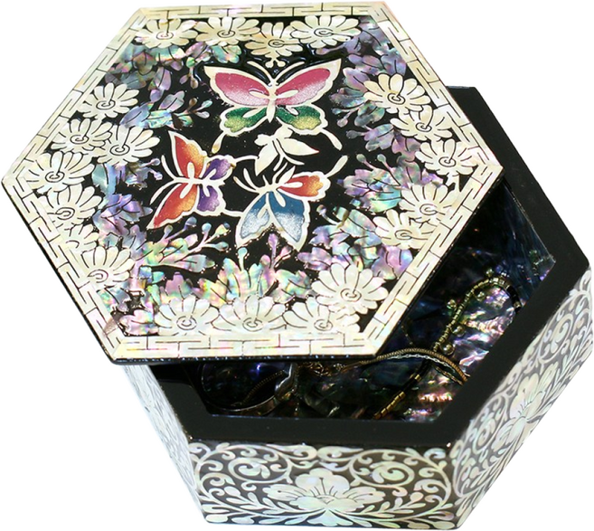 따숨방 미니 육각 자개함 자개보석함 반지케이스, 1개, 나비