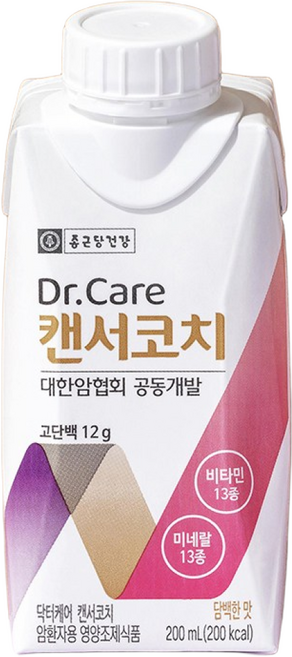 종근당건강 닥터케어 캔서코치 암환자 영양식 200ml x 10팩 (우체국택배), 10개