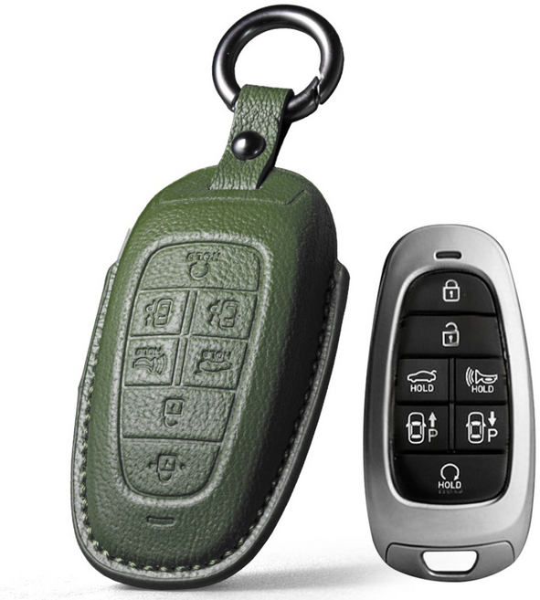 프리미엄 고급 산양가죽 스마트키케이스 키홀더 키커버 현대 호환/그랜저 IG/쏘나타 센슈어스 DN8/싼타페 TM/투싼 NX4/팰리세이드 LX2/스타리아 US4, 7버튼, 그린
