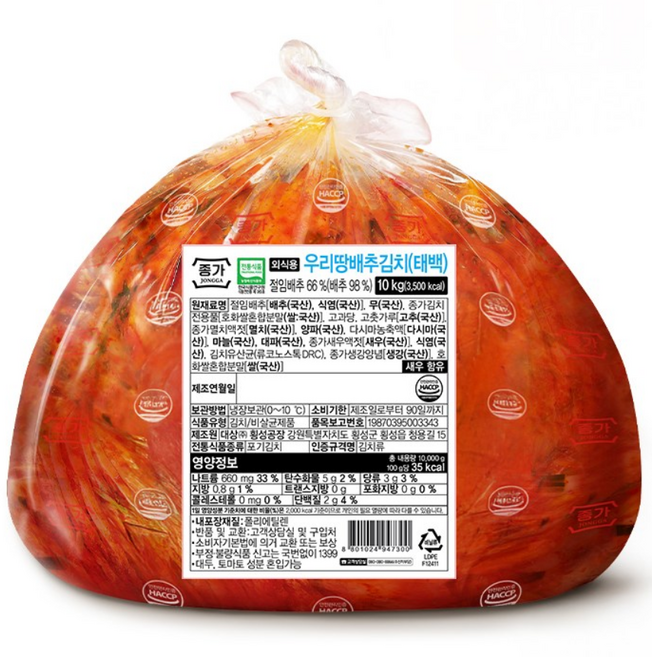 청정원 종가집 국산 배추 포기 김치, 1개, 10kg