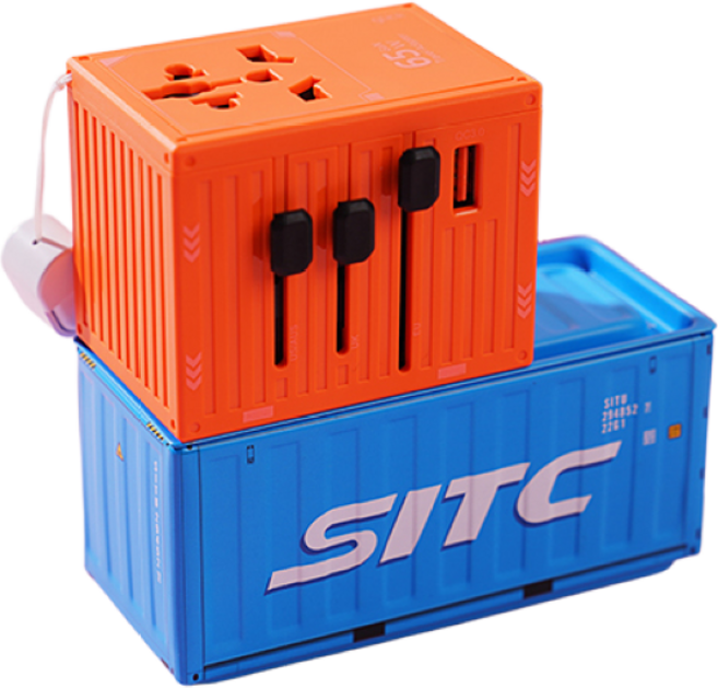 지클릭커 트래블 컨테이너 초고속 여행용 멀티 플러그 어댑터, 1개, 오렌지 PD65W