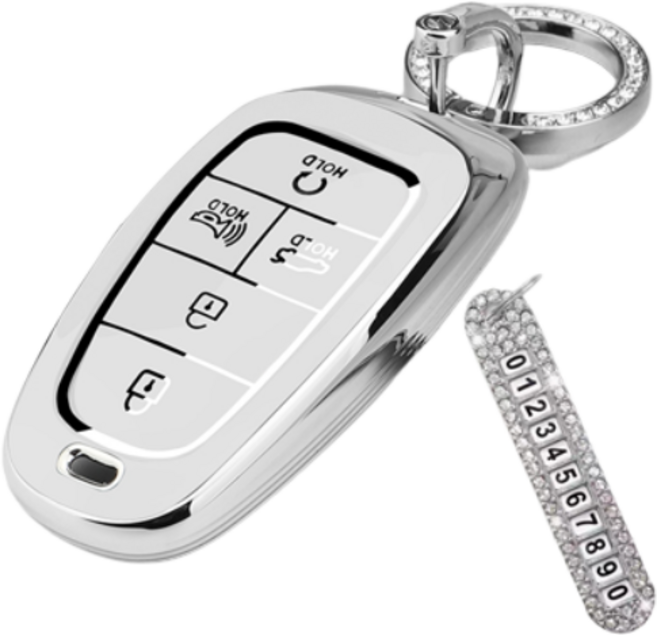 키에티 현대 호환 팰리세이드 투싼NX4 5버튼 TPU 엣지 키케이스 + 큐빅번호판, 실버_화이트