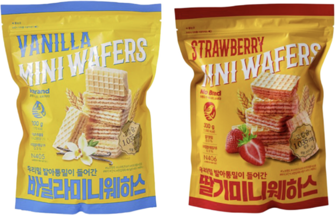 노브랜드 딸기웨하스미니 바닐라웨하스미니 300g, 6개