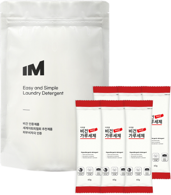 아이엠 가루 세탁세제 저자극 실내건조 이지스틱 캠핑 여행 휴대용 파우치 세제, 6개, 60g