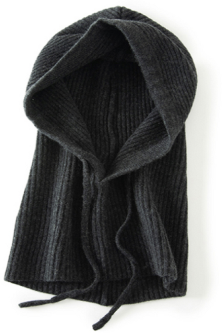 캐시미어 100 바라클라바 니트 후드넥워머, 차콜그레이, 1개