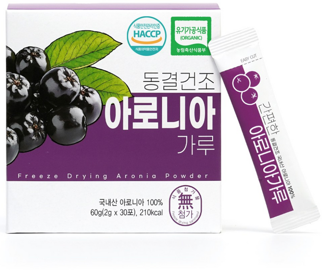 산마을 동결건조 국내산 유기농 아로니아가루 60g(2gX30포) 스틱형 분말, 60개, 2g