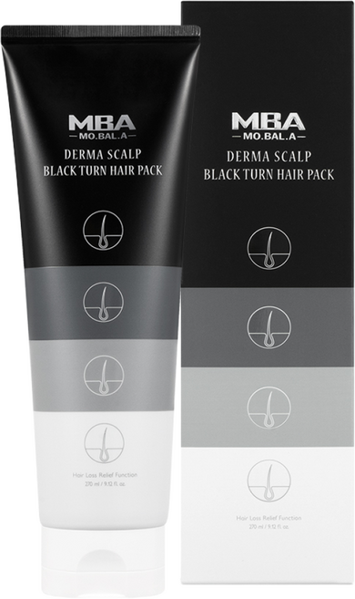 MBA 탈모완화 모발영양 집중케어 탈모케어 새치커버 모발아 더마 스칼프 블랙턴 헤어 팩 270ml, 1개
