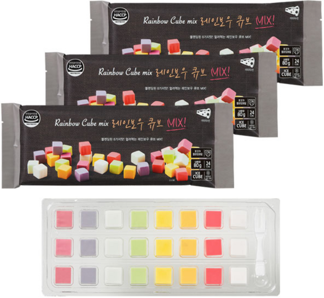 레인보우 과일큐브 치즈 MIX 단품 블랙3팩 세트 ( 3pack! ), 80g, 3개