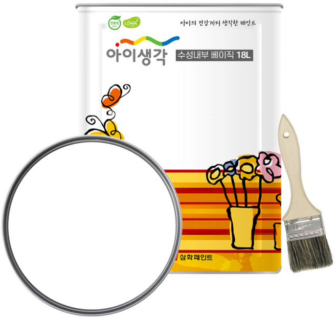 삼화페인트 아이생각 친환경 페인트 벽지 수성 내부 평붓 2인치 세트, 1세트, 18L, 화이트