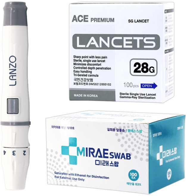 [케이솔루션] 란조 사혈기 1개 + 채혈침100매 + 소독솜100매