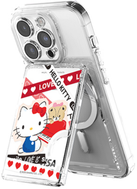 산리오 패턴 투명 마그네틱 멀티 스탠드 카드지갑(맥세이프 호환), 1개, LOVE라인_헬로키티