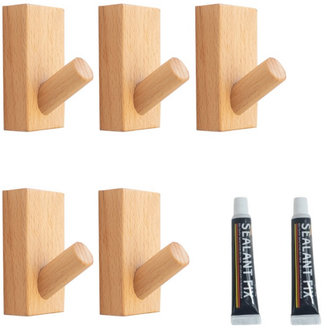 원목후크 우드 벽걸이 부착 옷걸이 묶음, 5개