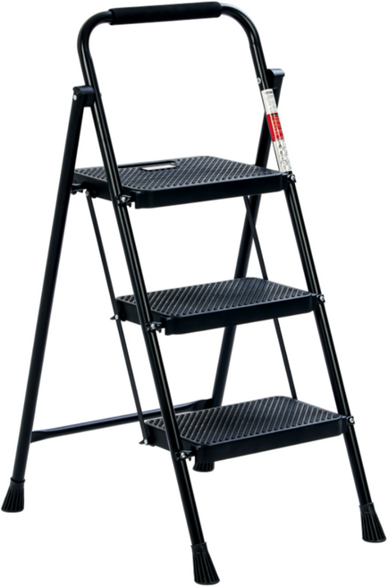 프리미엄 가정용 접이식 사다리, 3단, 블랙, 1개