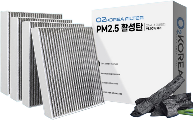 3+1 오투 PM2.5 활성탄 자동차에어컨필터 초미세먼지 냄새차단 차량용 교체, 4개, OH119